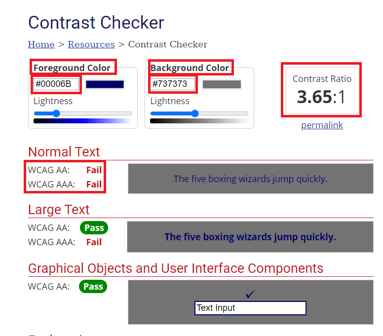 Webaim color contrast checker