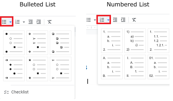 Lists dropdown menus