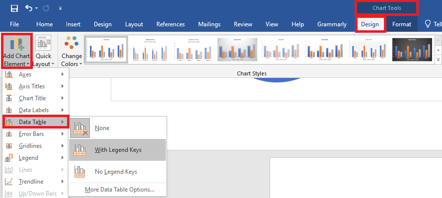 Adding data table to chart