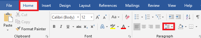 Line space options in Home tab