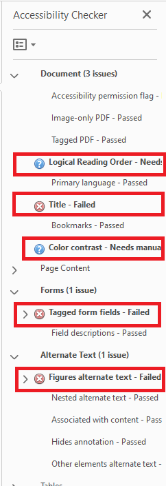 Detailed accessibility issues