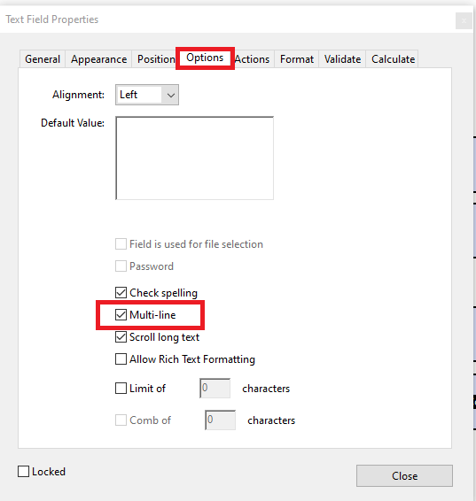Multiline option in textbox
