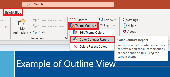 BrightSlide color contrast report