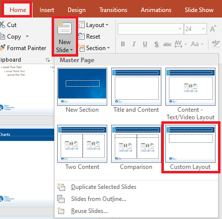 Custom layout in new slide dropdown