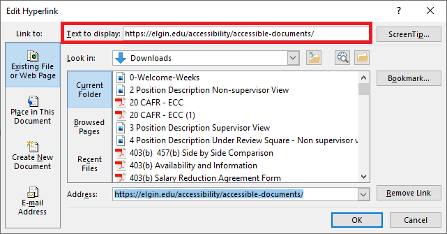 Edit hyperlink text