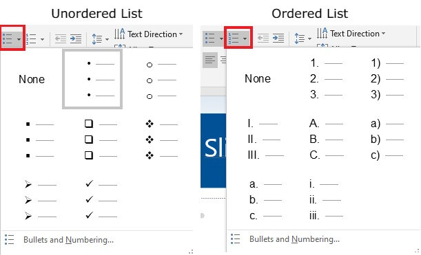 Lists dropdown menus