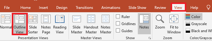 Outline view tab