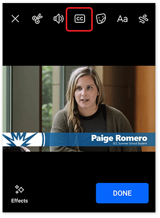 Main video editing screen on the Facebook app. The 