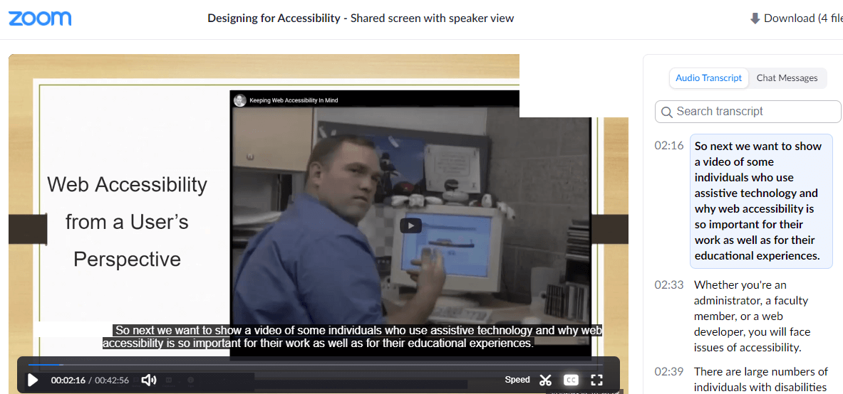 Cc button to view transcript