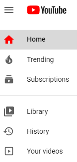 YouTube menu