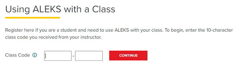 Screen grab of the form field to enter the class code