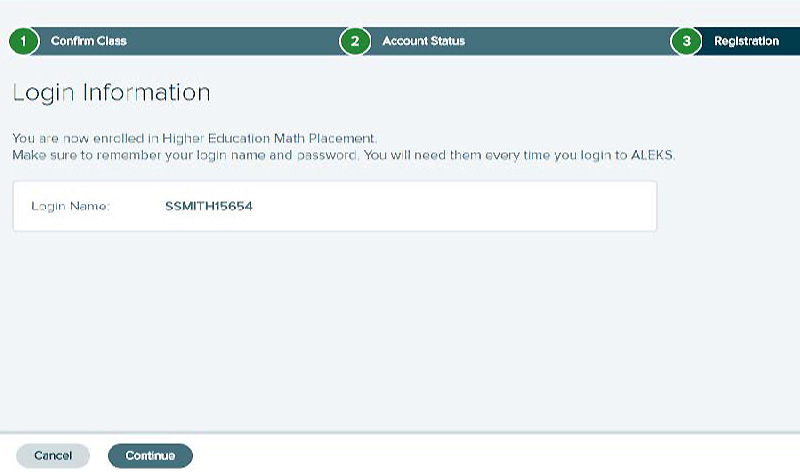 Screen grab showing the Login Information screen