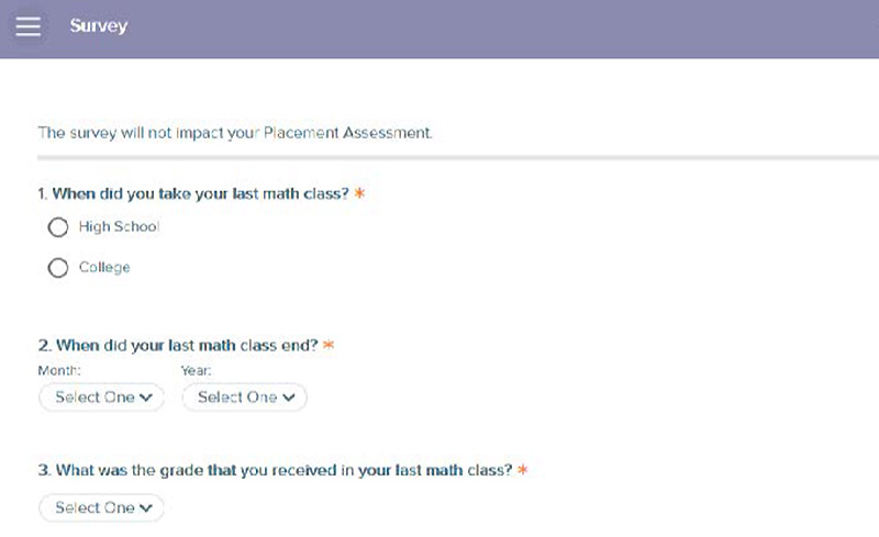 Screen grab showing the Survey screen