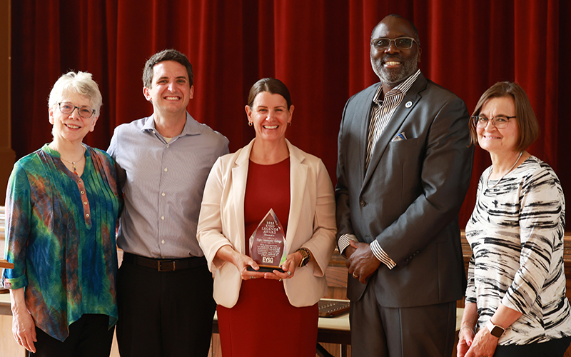 Mary Hatch, retired LVPA dean; EYSO Artistic Director Matthew Sheppard; Mary Perkins, dean of LVPA; Patrick Parks, District 509 trustee; Cindy Gaspardo, manager of performing arts. Photo credit: Jen Pierce / On Your Mark Photography