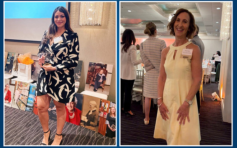 Maria Borrero Veaz (left), manager of community engagement and legislative affairs, and Robin Seigle (right), secretary for the ECC Foundation at the YWCA Elgin's Leadership Luncheon
