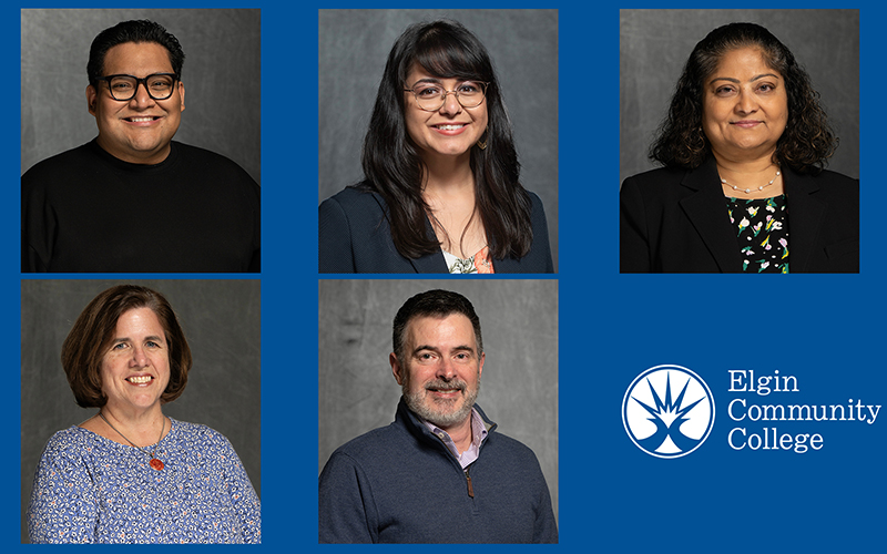 Top row from left to right: Vinny Cascio, director of TRiO student support services; Kristina Garcia, PhD, Interim AVP for teaching, learning, and student development; and Asha Raval, EdD, professor of education. Bottom row from left to right: Colleen Stribling, EdD, professor of English as a Second Language (ESL) and; Tim Whitney, director of corporate and community education