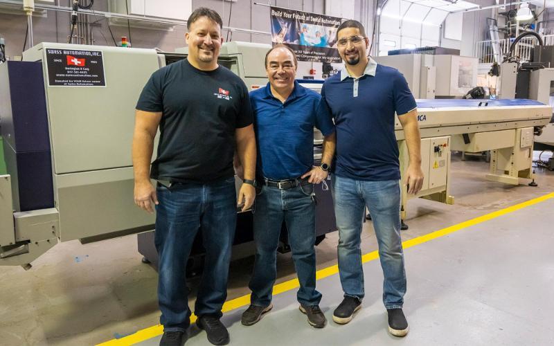 Marc Moran, vice president of operations at Swiss Automation; Umberto Tinajero, ECC professor of IMT/CIM; Alejandro Murillo, ECC instructor of IMT/CIM