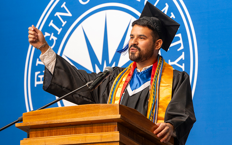 Marco Adrianzen Ruiz, student speaker for the Fall 2024 University Transfer Commencement Ceremony
