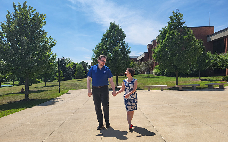 Logan Widtfeldt, executive assistant of institutional advancement and Sarah Stayner, office coordinator for student financial services
