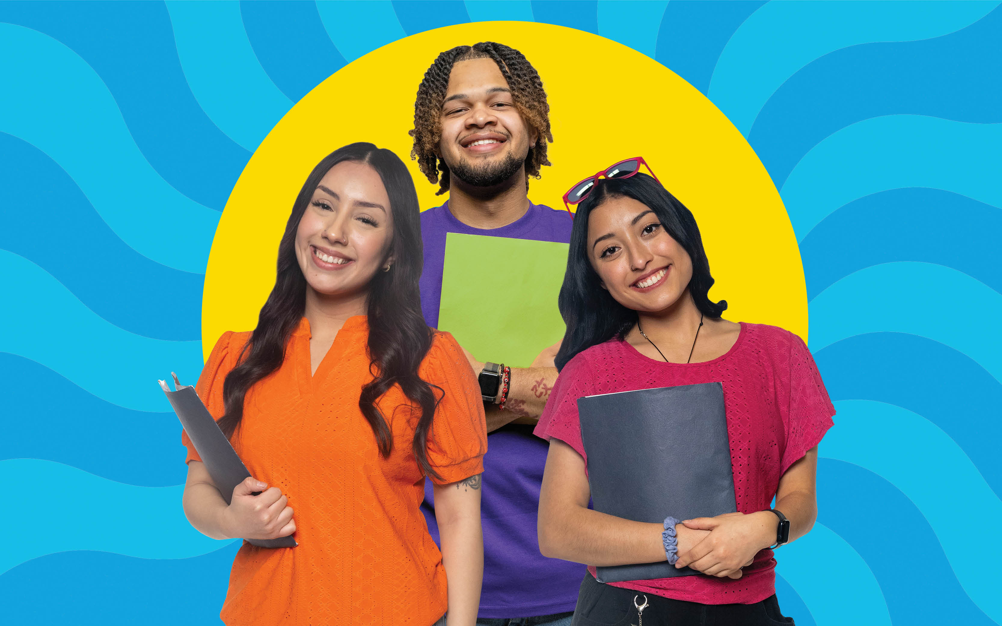 Three students stand together