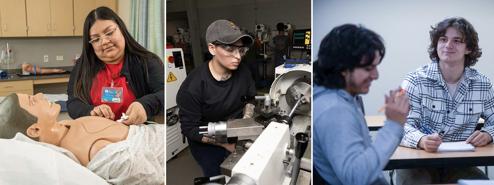 Collage of students receiving hands on training